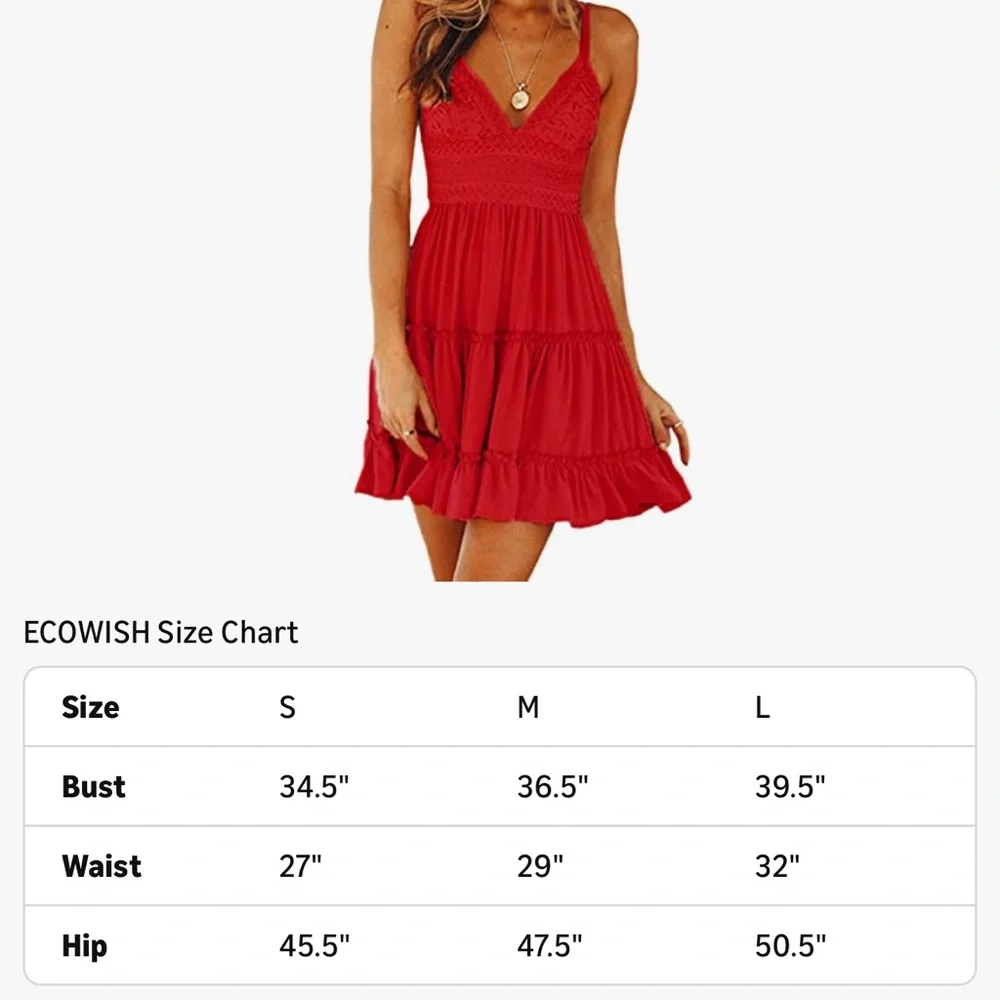 ECOWISH Red Lace V-Neck Skater Dress Spaghetti Strap Small - Picture 2 of 5